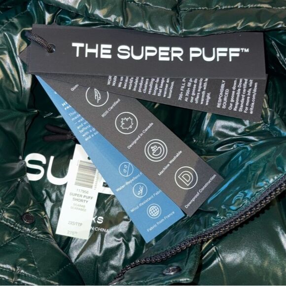 Aritzia Super Puff Shorty Hi-Gloss Down Crop Puffer Jacket Scarab Green XXS NEW - Picture 12 of 14
